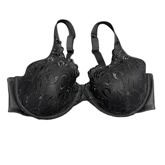 Playtex Curves Bra 42C Embroidered Lace Lift Underwired Side Smooth #4513 Black‎ - Picture 1 of 5